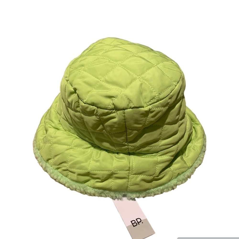 Nordstrom BP Reversible Quilted Fleece Bucket Hat Lime Green One Size NWT